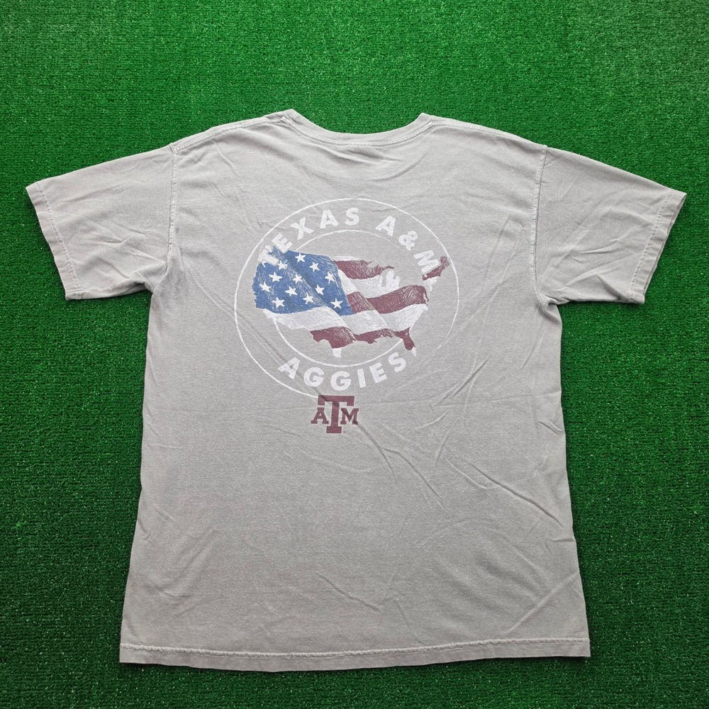 Texas A&M Aggies Tshirt Mens Large Gray Patriotic USA Flag Graphic‎ Tee NCAA